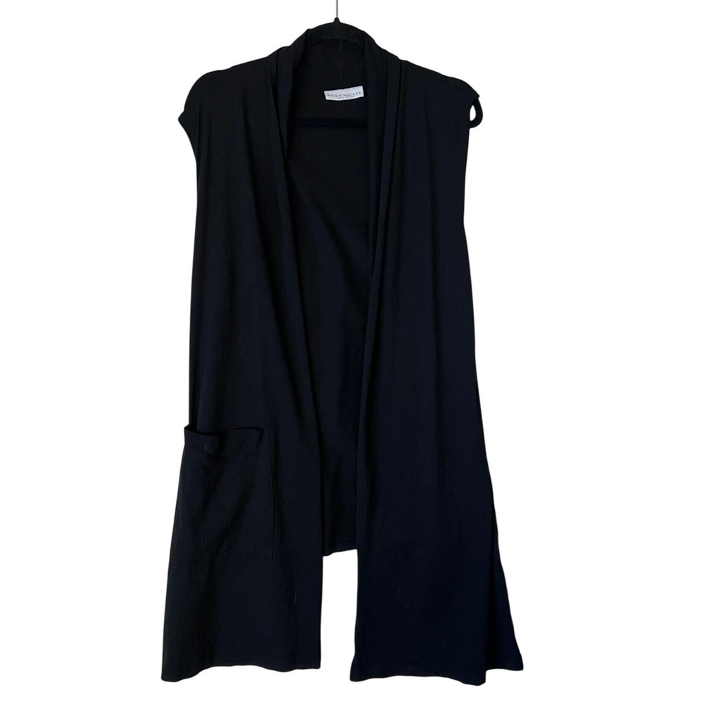 Bryn Walker Black Sleeveless Organic Cotton Long Duster Open Front Pockets Small